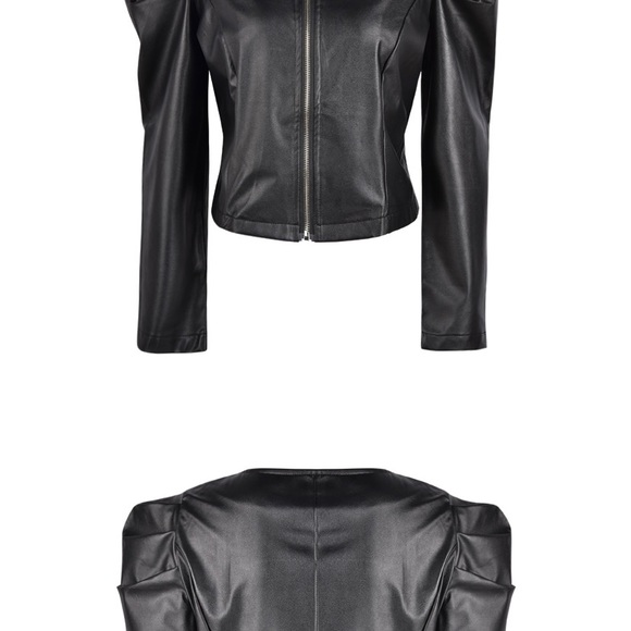 ❤️med faux leather jacket with classy puff shoulder(used) in mint condition - Picture 3 of 4